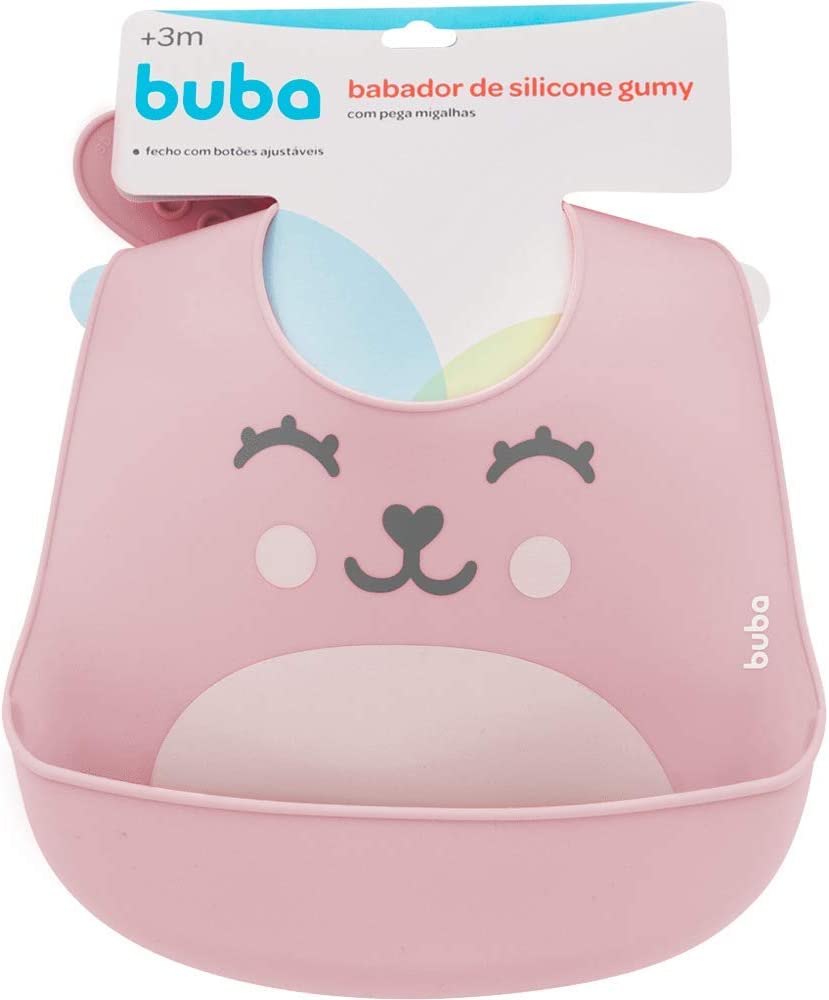 Babador Com Pega Migalhas Rosa Gummy, Buba