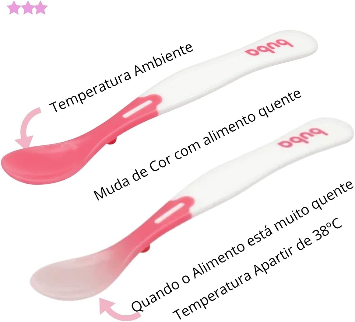 Colher Termossensível Muda Cor Introdução Alimentar Rosa, Buba