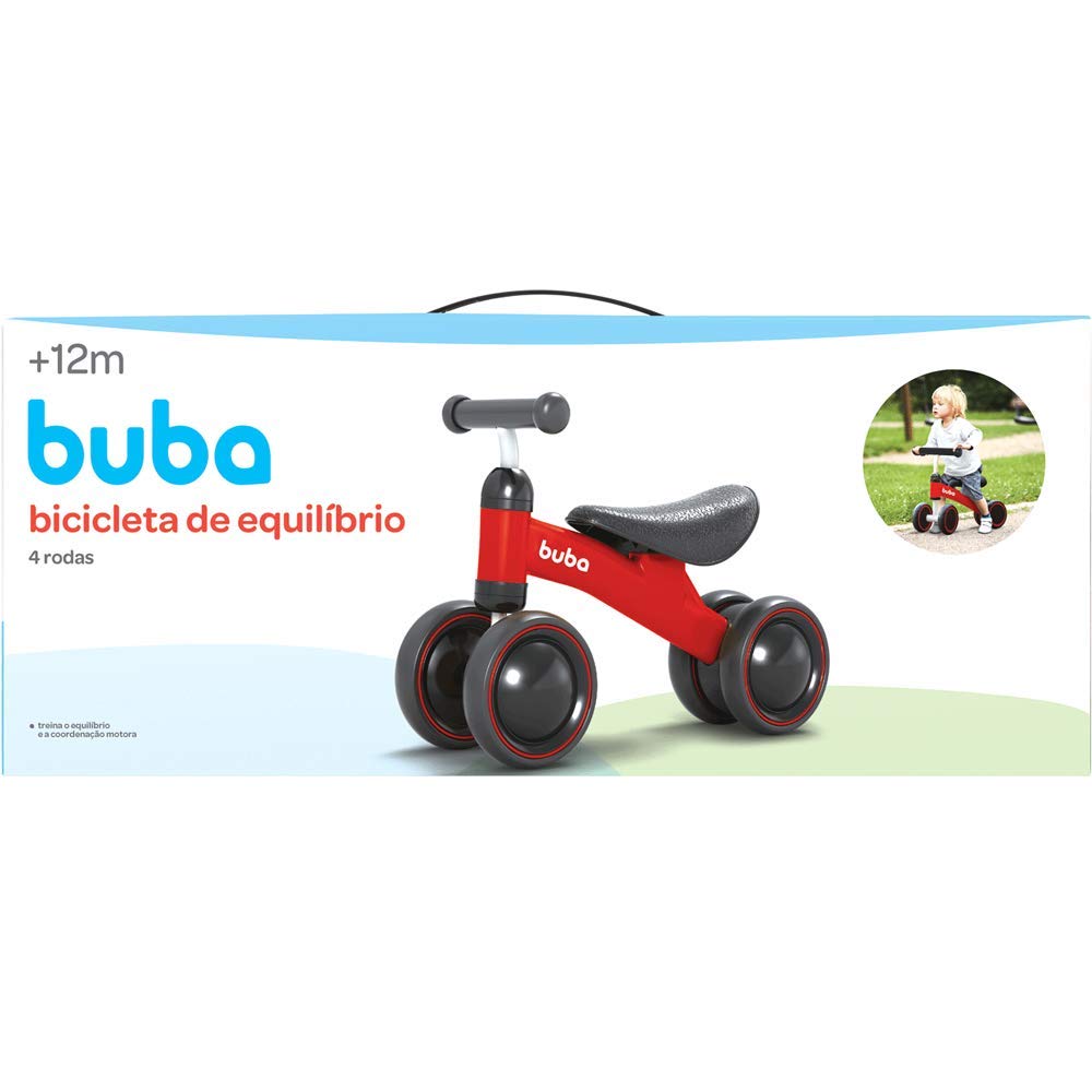 Bicicleta Infantil Sem Pedal Equilíbrio Balance 4 Rodas Vermelho, Buba