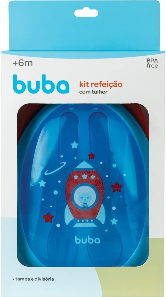 Kit Refeicao Com Talher Foguete Azul, Buba