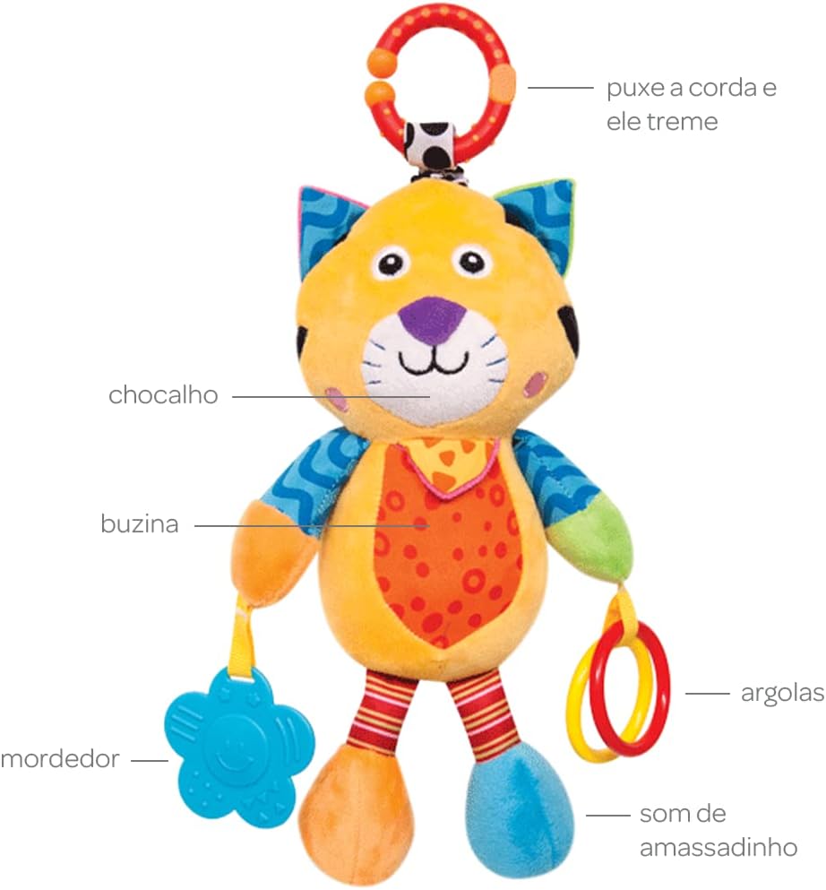 Pelúcia Gatinho Atividades com Chocalho, Colorido, Buba