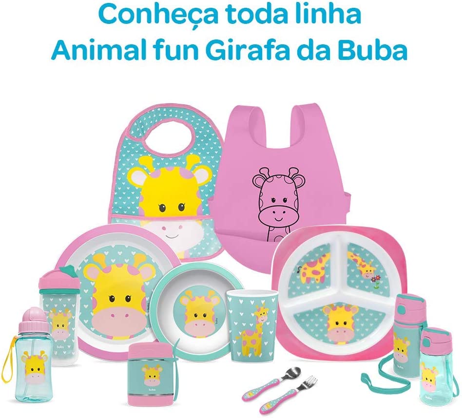 Pote Térmico Com Garfolher Animal Fun Girafa Colorido, Buba